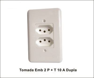 Tomada Emb 2 P + T 10 A Dupla c/ Espelho Klin Branco 13329886*